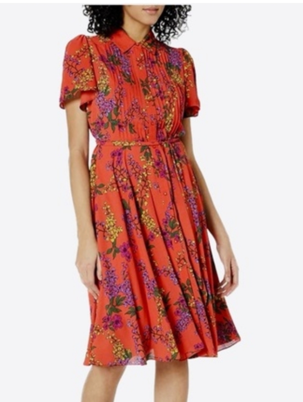 Nanette Lepore Terrecotta Flutter Sleeve Dress Button Up Lined